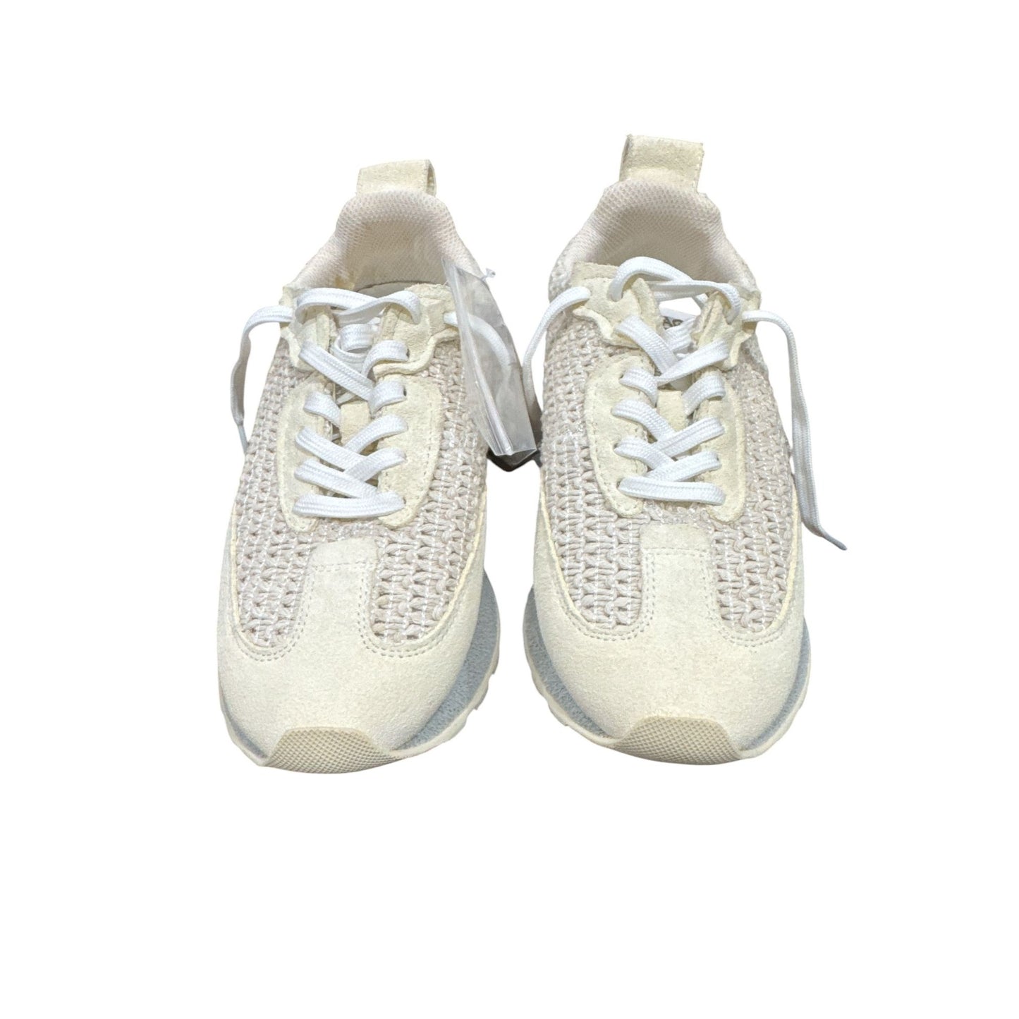 Vintage-Style Beige SIZE 6 Athletic Sneakers With Woven Knit Upper & Suede Accents, Lace-Up Design, Extra Laces Included, Lightweight Sole
