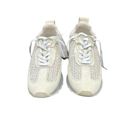 Vintage-Style Beige SIZE 6 Athletic Sneakers With Woven Knit Upper & Suede Accents, Lace-Up Design, Extra Laces Included, Lightweight Sole