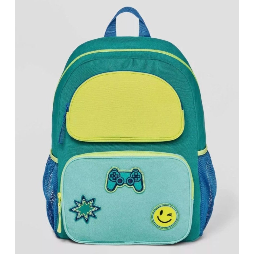 Cat & Jack Kids Backpack Blue & Green With Adjustable Straps & Patches