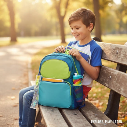 Cat & Jack Kids Backpack Blue & Green With Adjustable Straps & Patches