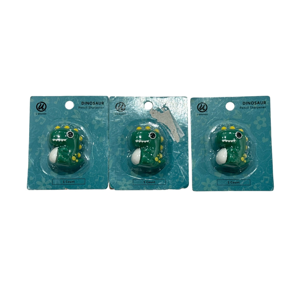 Dinosaur Pencil Sharpener - Set Of 3 Green U Brands Fun & Safe For School, Home & Office Use