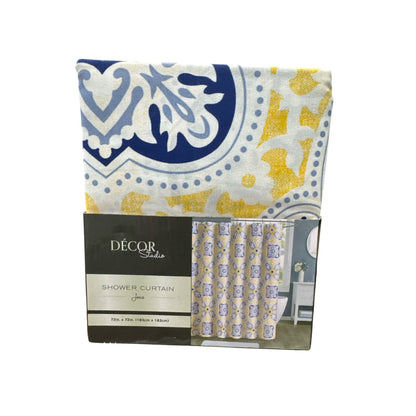 Decor Studio Josie Blue & Yellow Shower Curtain 72"x72" Cotton/Polyester Blend