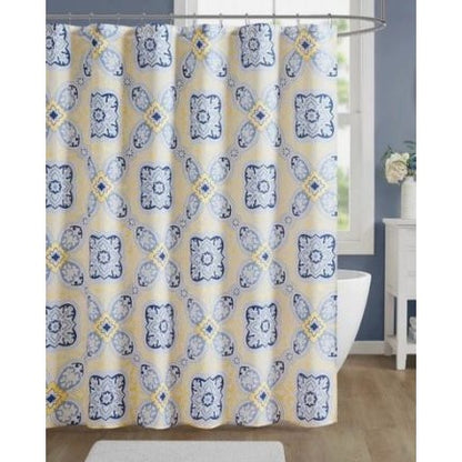 Decor Studio Josie Blue & Yellow Shower Curtain 72"x72" Cotton/Polyester Blend