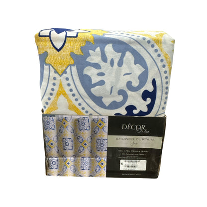 Decor Studio Josie Blue & Yellow Shower Curtain 72"x72" Cotton/Polyester Blend