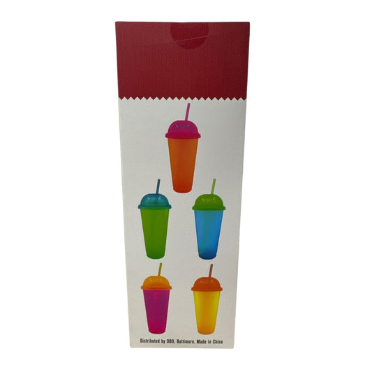 Reusable Cold Cups Set - 5 Cups With Dome Lids & Straws - 24 Oz BPA-Free - Multicolor