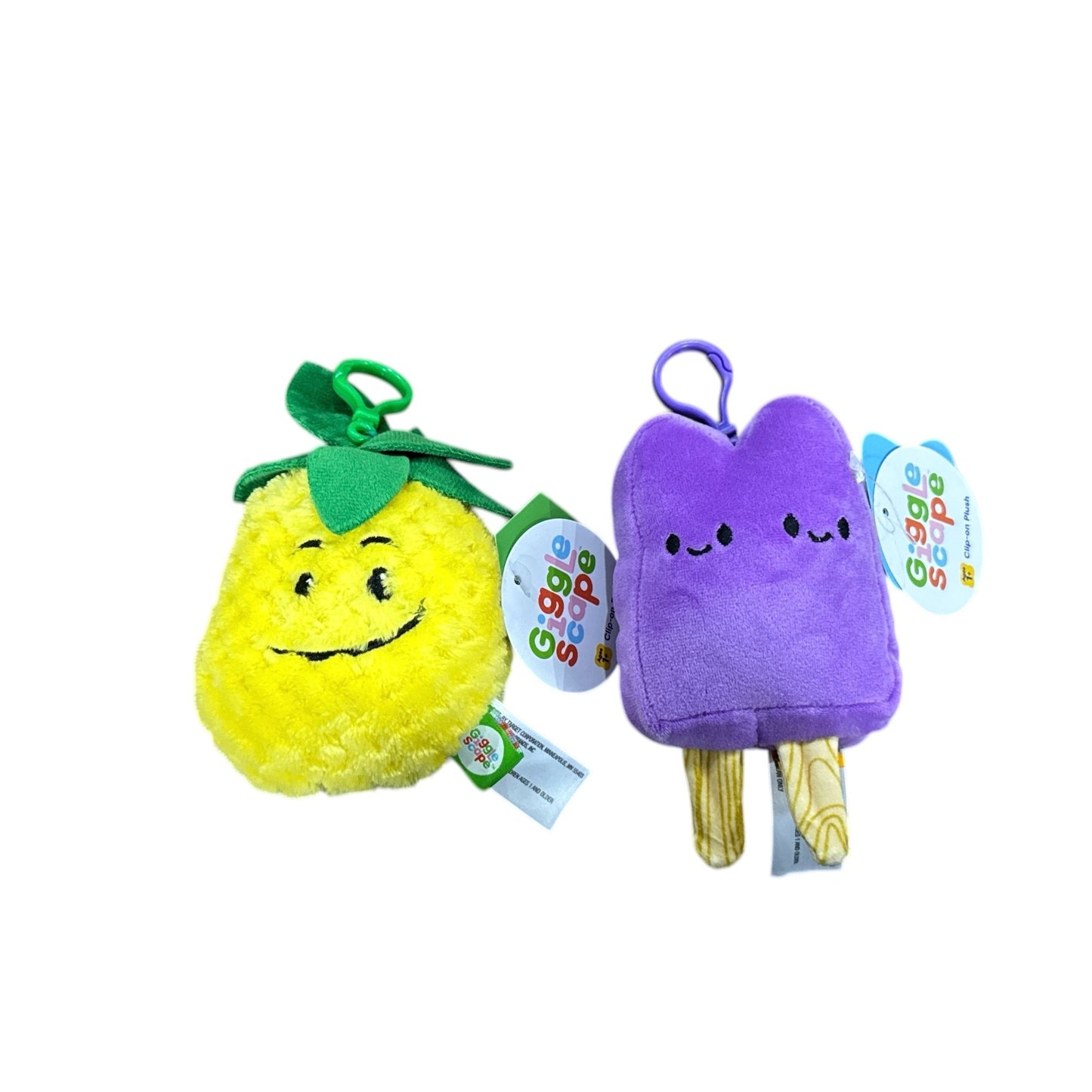 Giggle Scape Pineapple & Popsicle Plush Clip-On Toys For Kids Yellow & Purple Soft & Cute