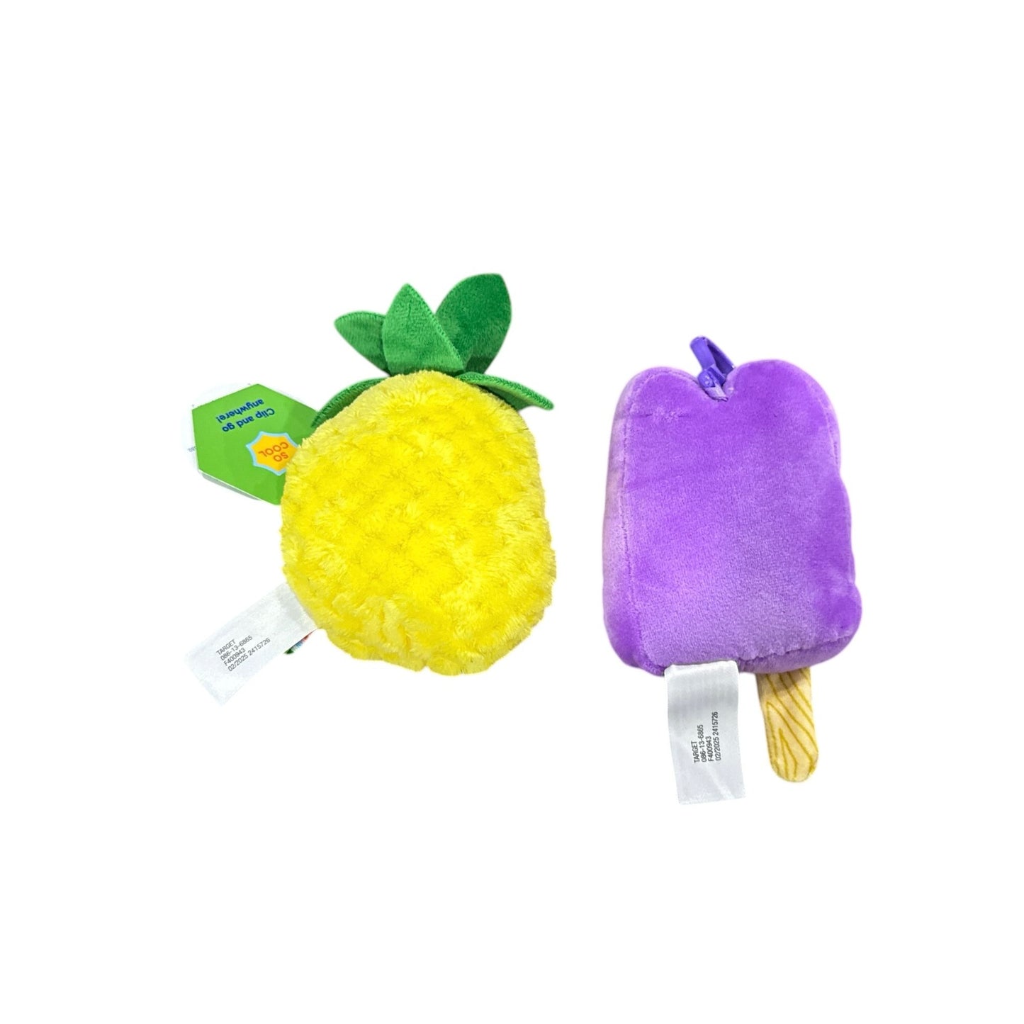 Giggle Scape Pineapple & Popsicle Plush Clip-On Toys For Kids Yellow & Purple Soft & Cute