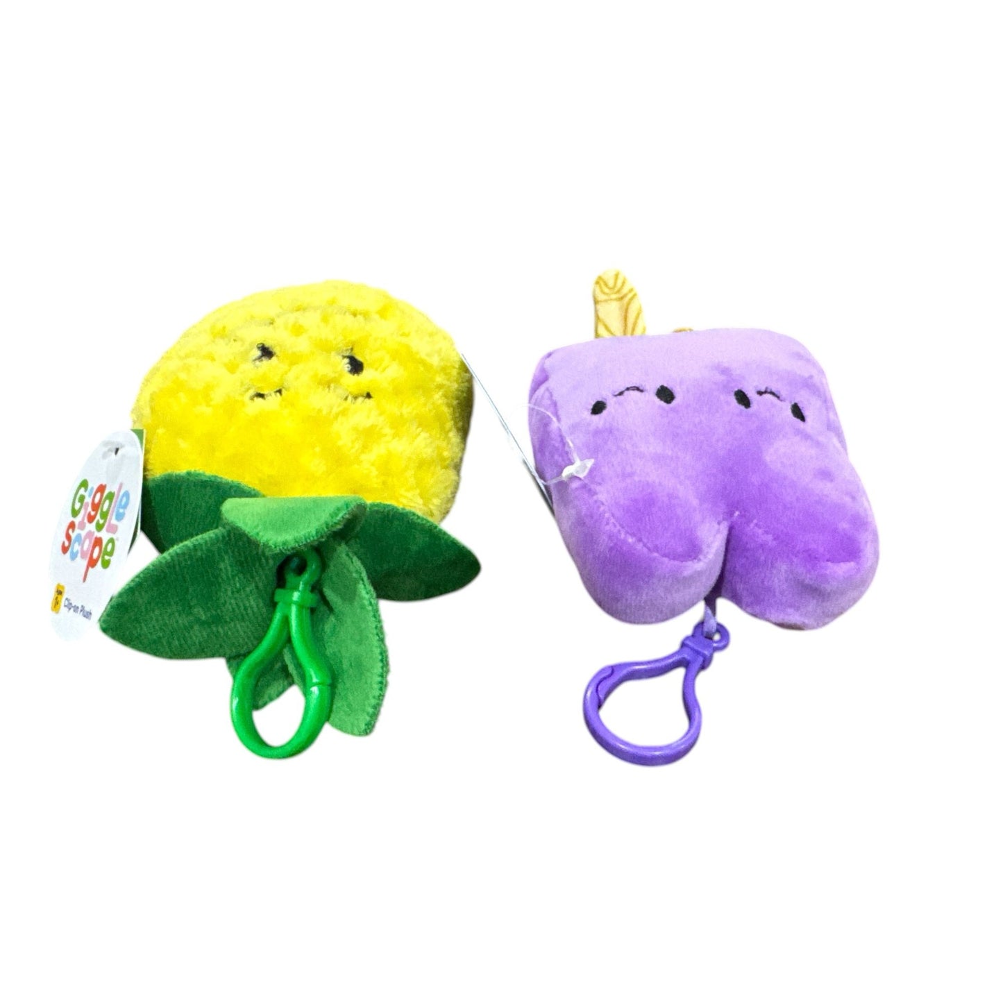 Giggle Scape Pineapple & Popsicle Plush Clip-On Toys For Kids Yellow & Purple Soft & Cute