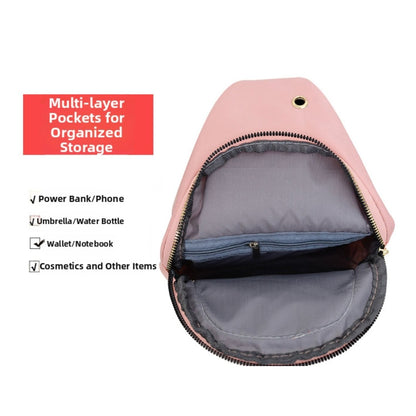 Quilted Black Nylon Sling Backpack With Gold Zippers & Adjustable Strap Lightweight & Compact For Travel Or Everyday Use