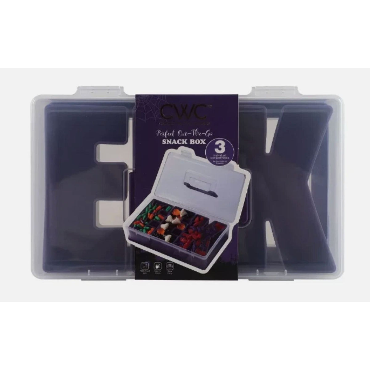 Set of 2 CWC Halloween Snack Boxes With 3 Compartments For Candy & Snacks BPA-Free Purple Lid Portable Design