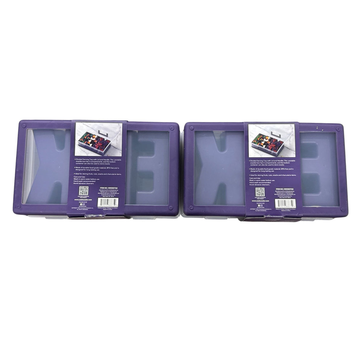 Set of 2 CWC Halloween Snack Boxes With 3 Compartments For Candy & Snacks BPA-Free Purple Lid Portable Design