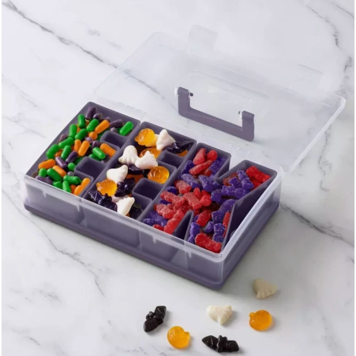 Set of 2 CWC Halloween Snack Boxes With 3 Compartments For Candy & Snacks BPA-Free Purple Lid Portable Design