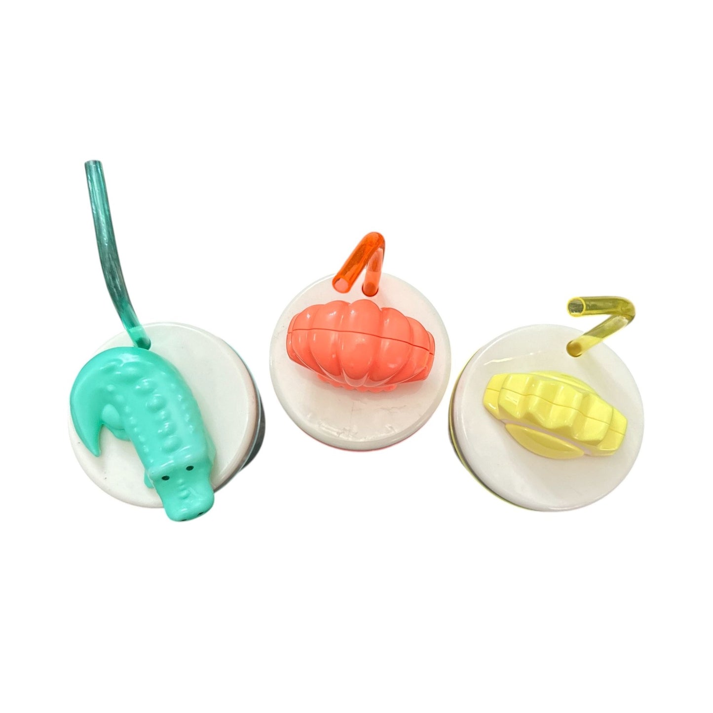 Set Of 3 Kids Striped Cups With Fun Animal & Beach-Themed Lids And Straws by Sun Squad