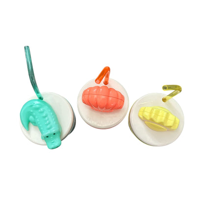 Set Of 3 Kids Striped Cups With Fun Animal & Beach-Themed Lids And Straws by Sun Squad