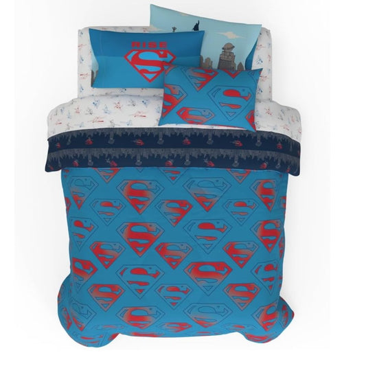 Superman 7-Piece Full Size Bed Set With Reversible Comforter & Pillowcases - DC Comics Design