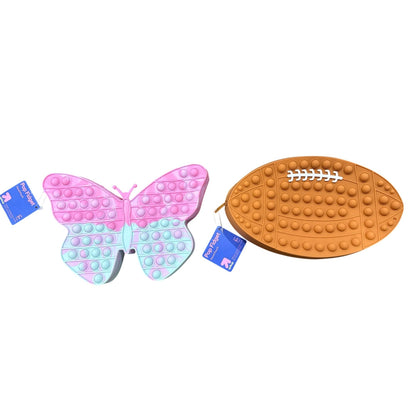 Pop Fidget Butterfly & Football Pencil Pouches For Kids Ages 3+ Silicone Multi-Colored & Brown 9.5"x6.5"x1.5" & 9.5"x5.75"x1.5"