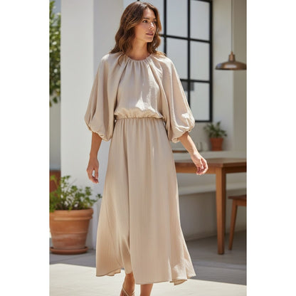 ASOS Edition Beige Maxi Dress With Balloon Sleeves & Smocked Waist 2