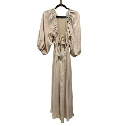 ASOS Edition Beige Maxi Dress With Balloon Sleeves & Smocked Waist 2