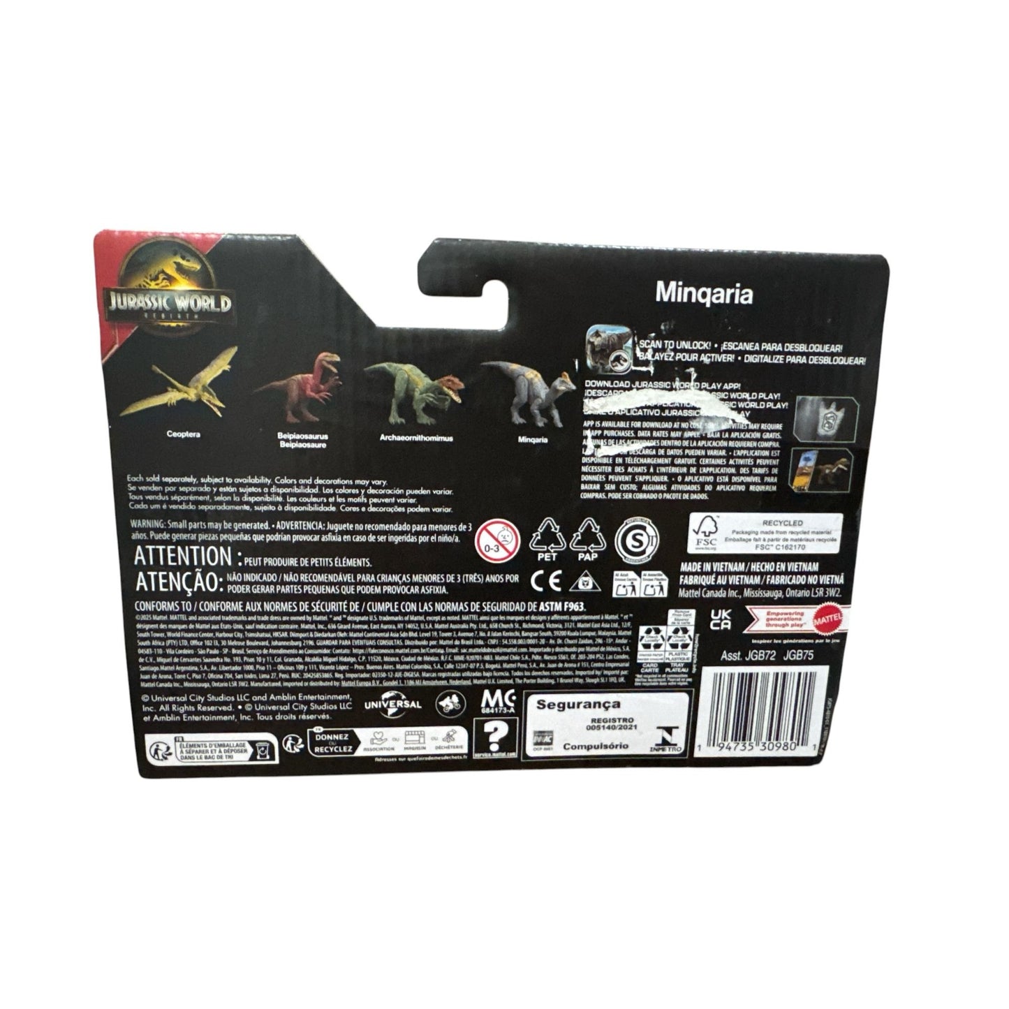 Jurassic World Frenzy Pack Minqaria Dinosaur Figure Mattel Collectible Toy 4+