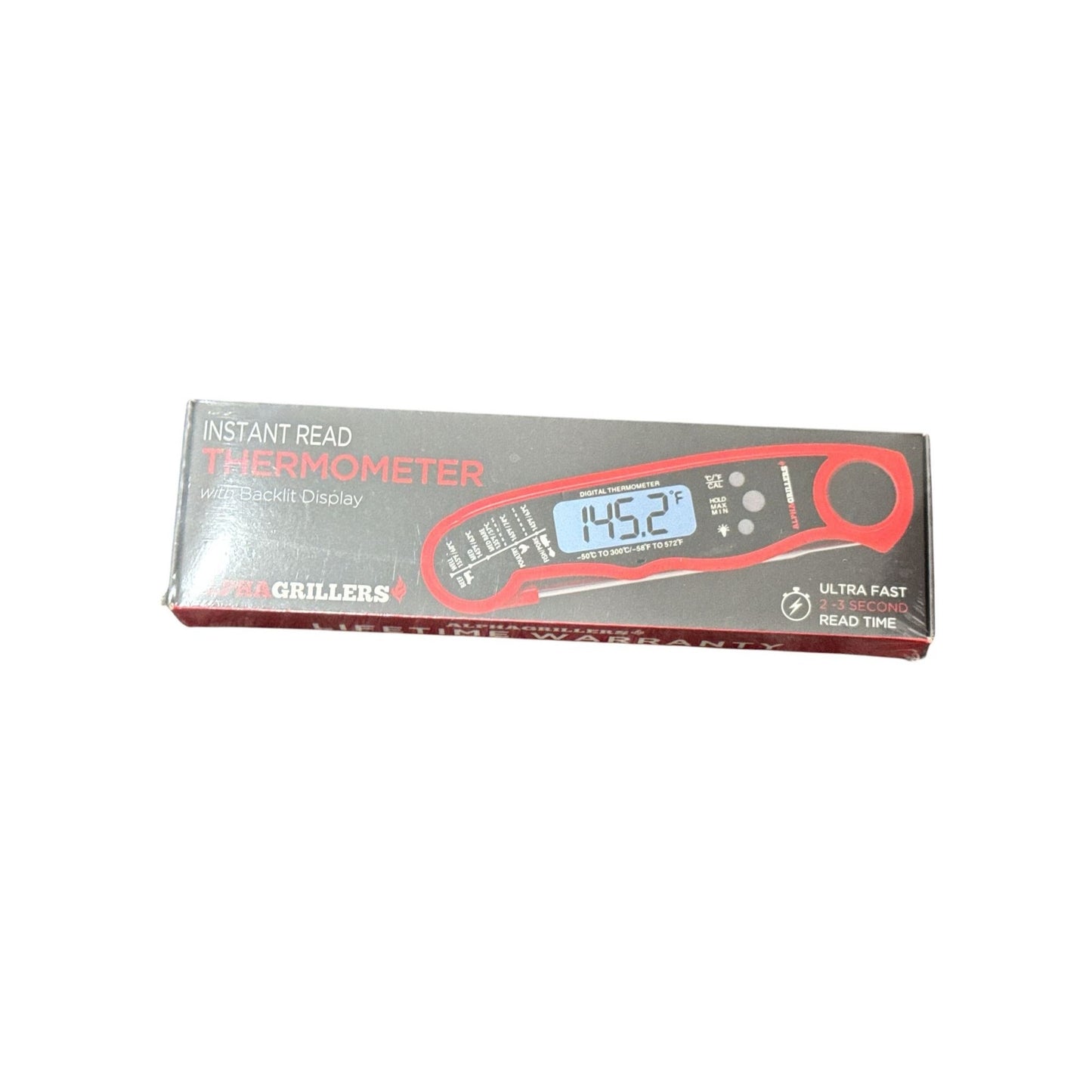 Instant Read Digital Thermometer With Backlit Display By Alpha Grillers