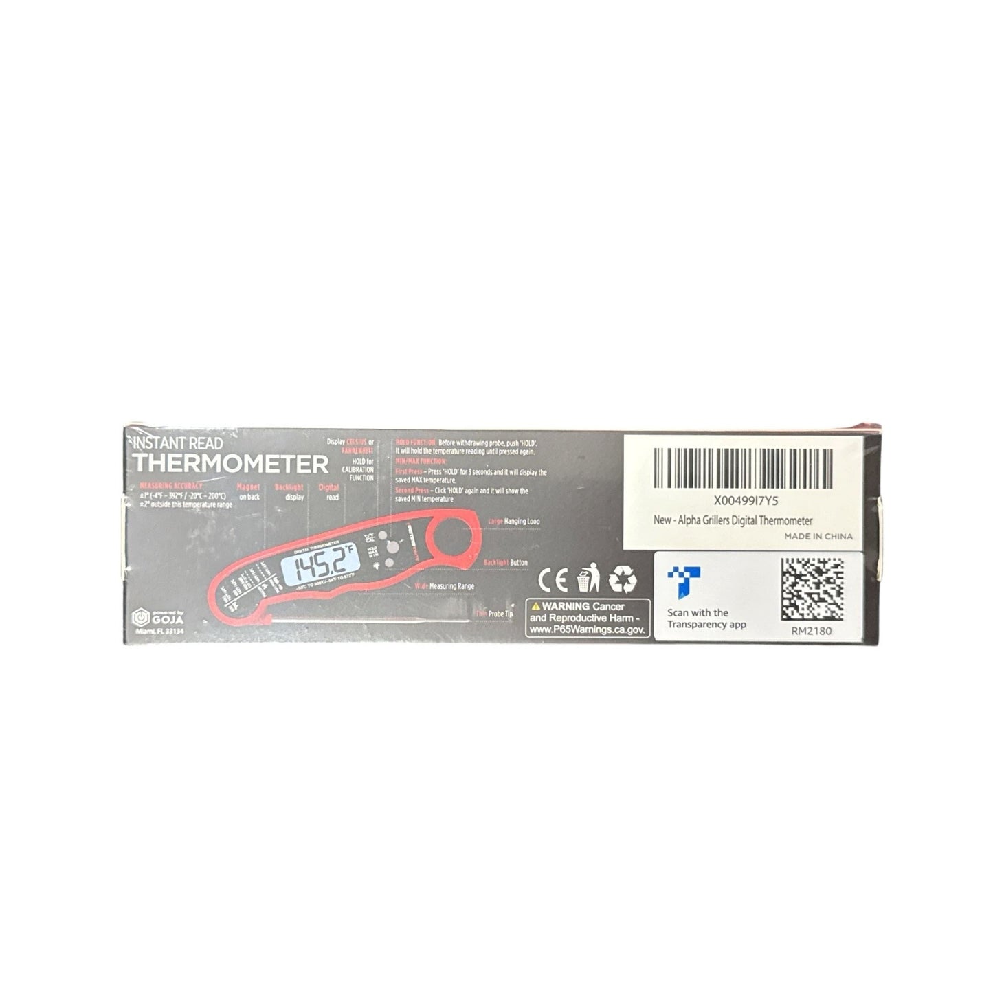 Instant Read Digital Thermometer With Backlit Display By Alpha Grillers