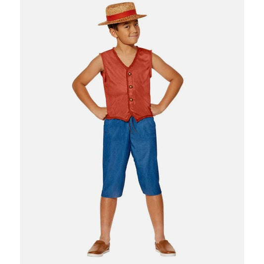 Luffy Youth Costume Netflix One Piece Vest Hat & Shorts Medium Size 7-8 By InSpirit Designs