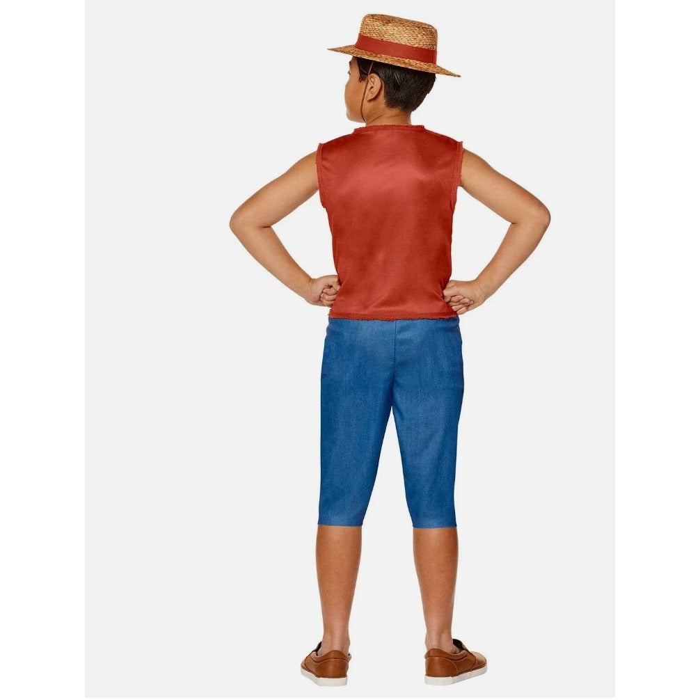 Luffy Youth Costume Netflix One Piece Vest Hat & Shorts Medium Size 7-8 By InSpirit Designs