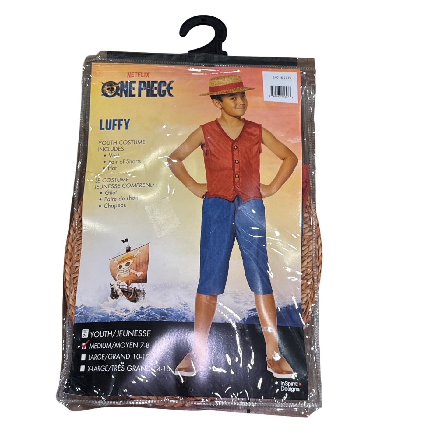 Luffy Youth Costume Netflix One Piece Vest Hat & Shorts Medium Size 7-8 By InSpirit Designs