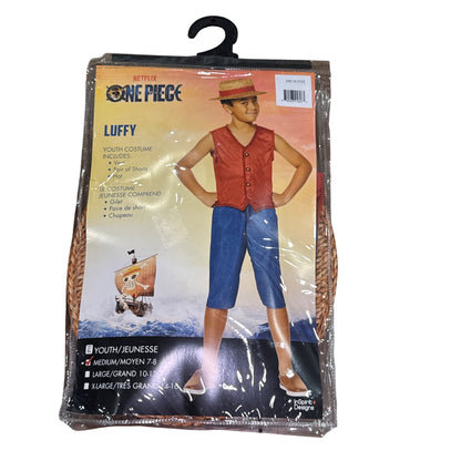 Luffy Youth Costume Netflix One Piece Vest Hat & Shorts Medium Size 7-8 By InSpirit Designs