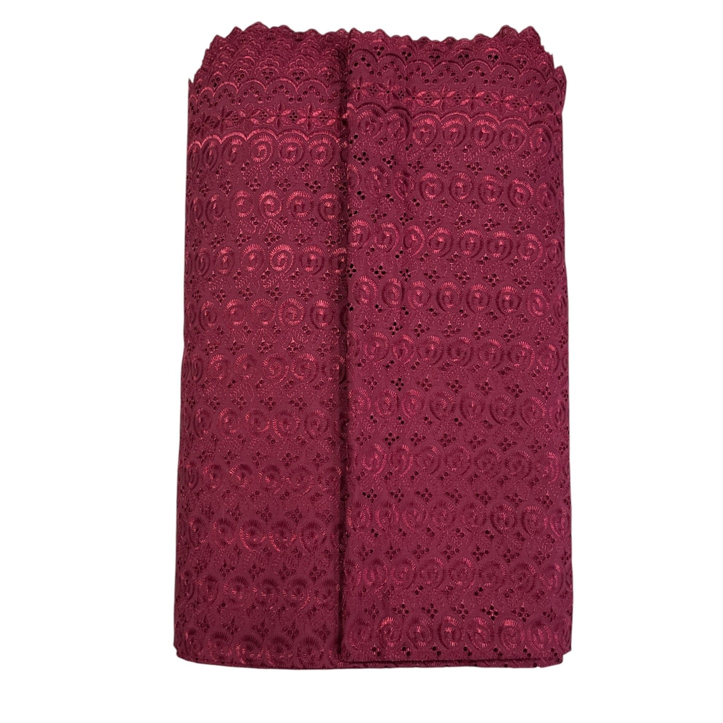 Burgundy Embroidered Eyelet 15 Yards Lace Fabric With Scalloped Edges For Sewing & Crafts 40" Width
