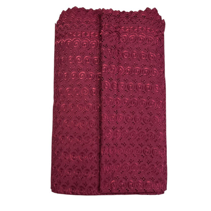Burgundy Embroidered Eyelet 15 Yards Lace Fabric With Scalloped Edges For Sewing & Crafts 40" Width
