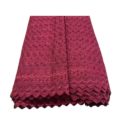 Burgundy Embroidered Eyelet 15 Yards Lace Fabric With Scalloped Edges For Sewing & Crafts 40" Width