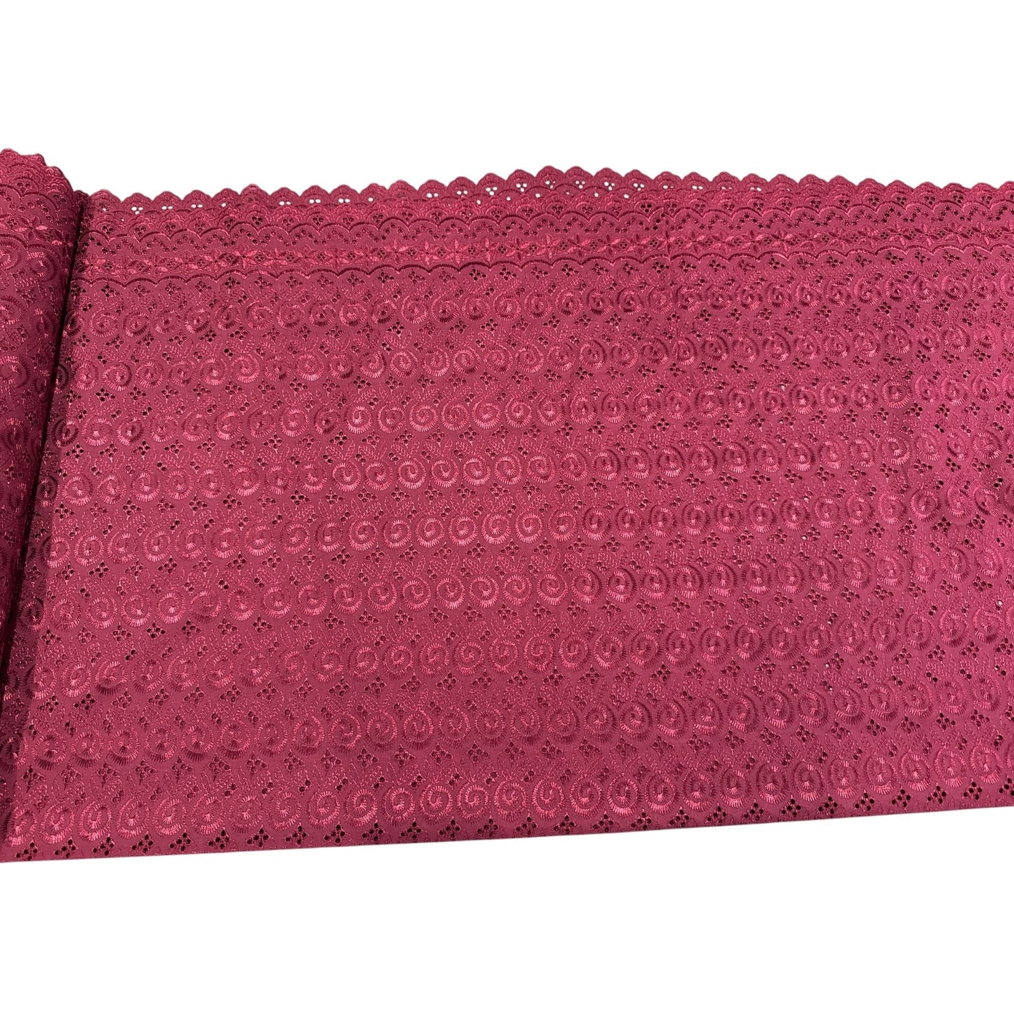 Burgundy Embroidered Eyelet 15 Yards Lace Fabric With Scalloped Edges For Sewing & Crafts 40" Width