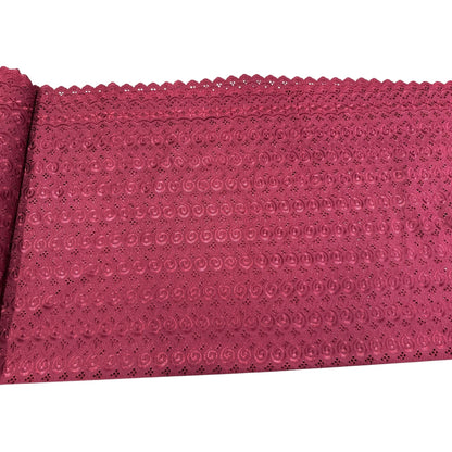 Burgundy Embroidered Eyelet 15 Yards Lace Fabric With Scalloped Edges For Sewing & Crafts 40" Width