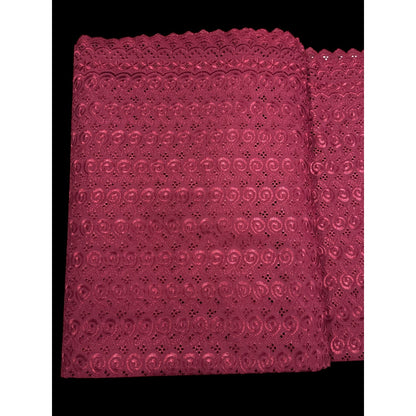 Burgundy Embroidered Eyelet 15 Yards Lace Fabric With Scalloped Edges For Sewing & Crafts 40" Width