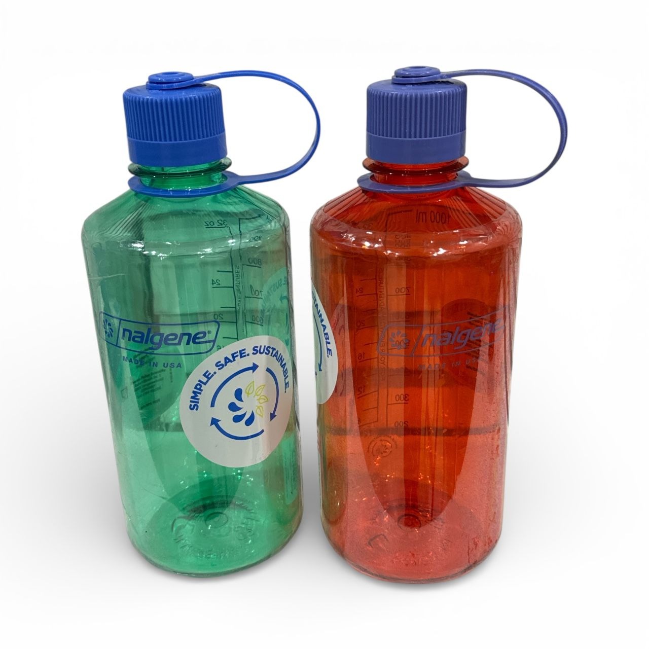 Set of 2 Nalgene Sustain 32 Oz Wide Mouth Water Bottles Pastel Green/Marmalade BPA-Free Durable USA Made