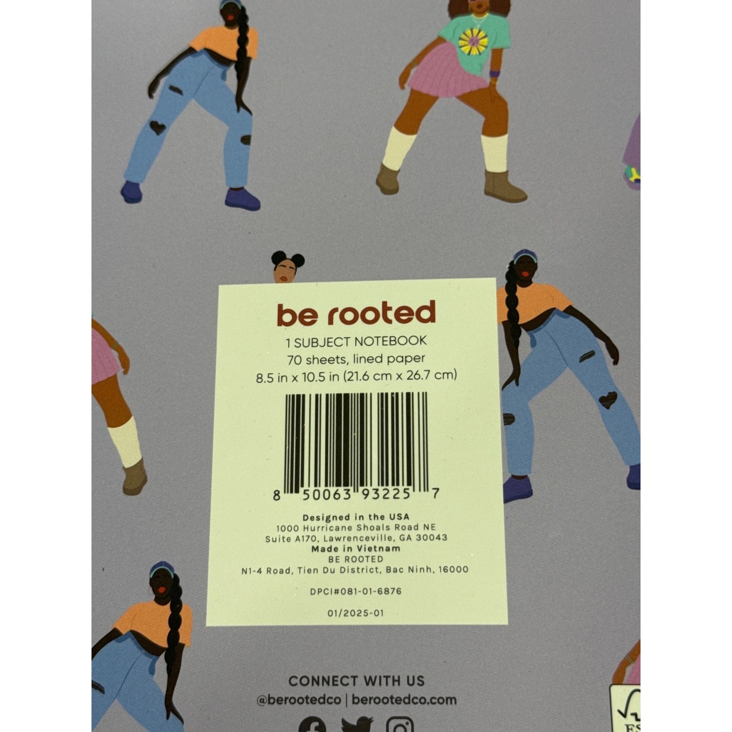 Be Rooted 1 Subject Notebook 70 Sheets Lined Paper 8.5x10.5" Dancing Girl Design Purple Cover Spiral Bound Set Of 2