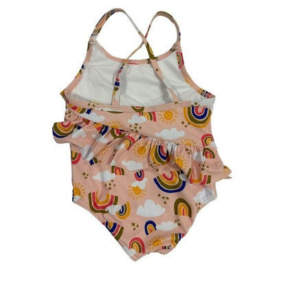Tucker + Tate Pink Rainbow One-Piece Swimsuit Girls UPF 50+ Size 2 With Ruffle Accents