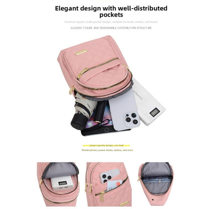 Quilted Black Nylon Crossbody Sling Bag With Gold Zippers & Adjustable Strap - Lightweight & Compact