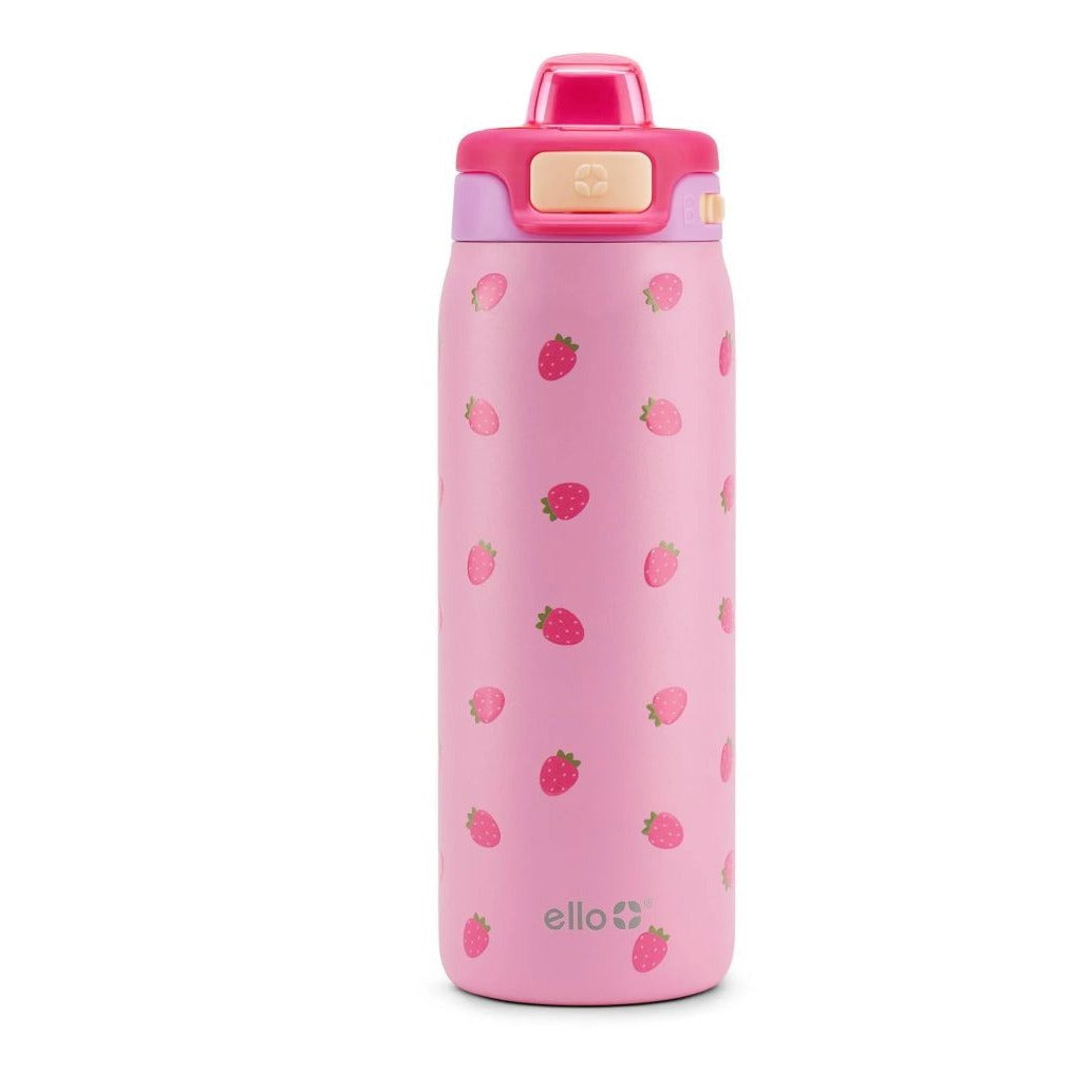 Ello Kids 18 Oz Pink Strawberry BPA-Free Locking Lid Water Bottle