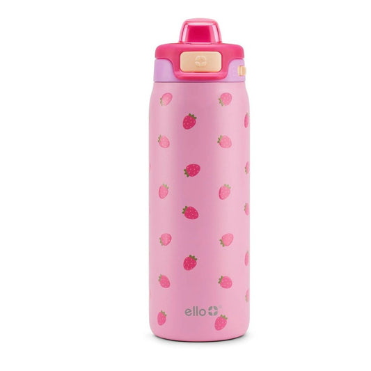 Ello Kids 18 Oz Pink Strawberry BPA-Free Locking Lid Water Bottle