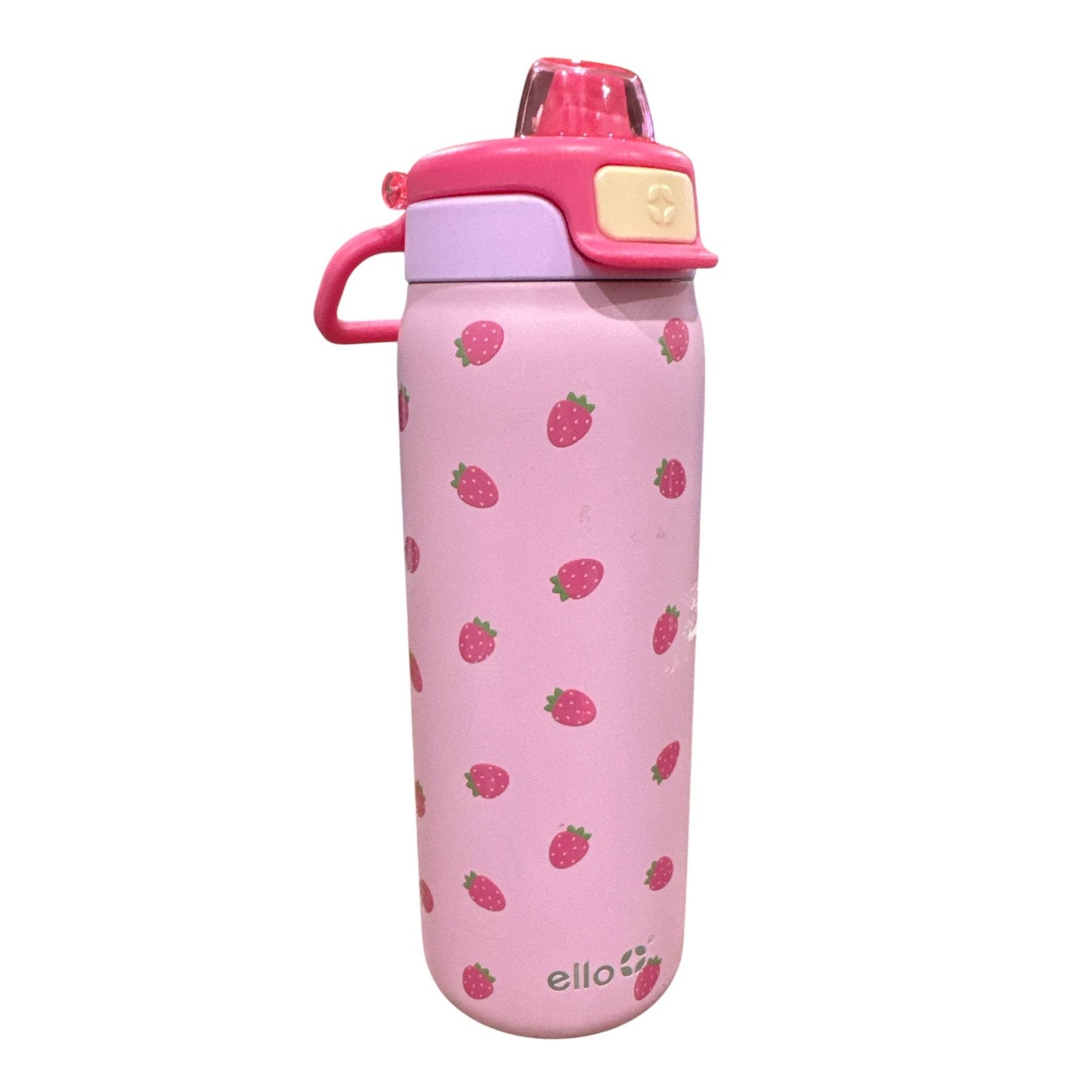 Ello Kids 18 Oz Pink Strawberry BPA-Free Locking Lid Water Bottle