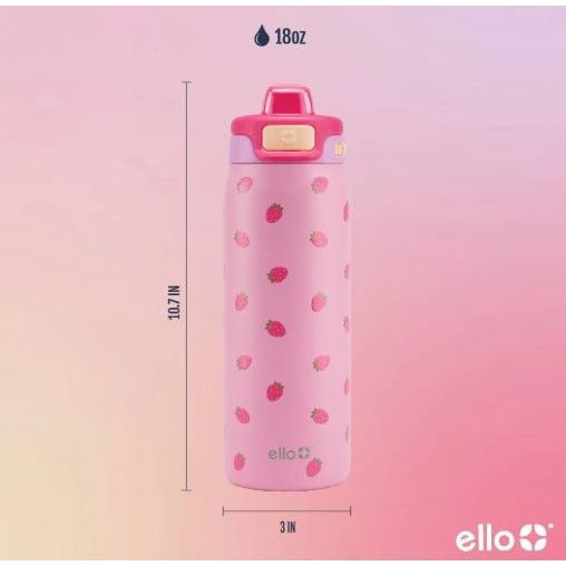 Ello Kids 18 Oz Pink Strawberry BPA-Free Locking Lid Water Bottle
