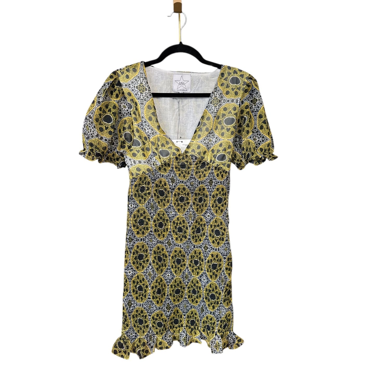 Area Stars Sustainable Puff Sleeve Mini Dress Yellow & Black Leopard Print M