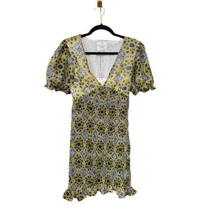 Area Stars Sustainable Puff Sleeve Mini Dress Yellow & Black Leopard Print M