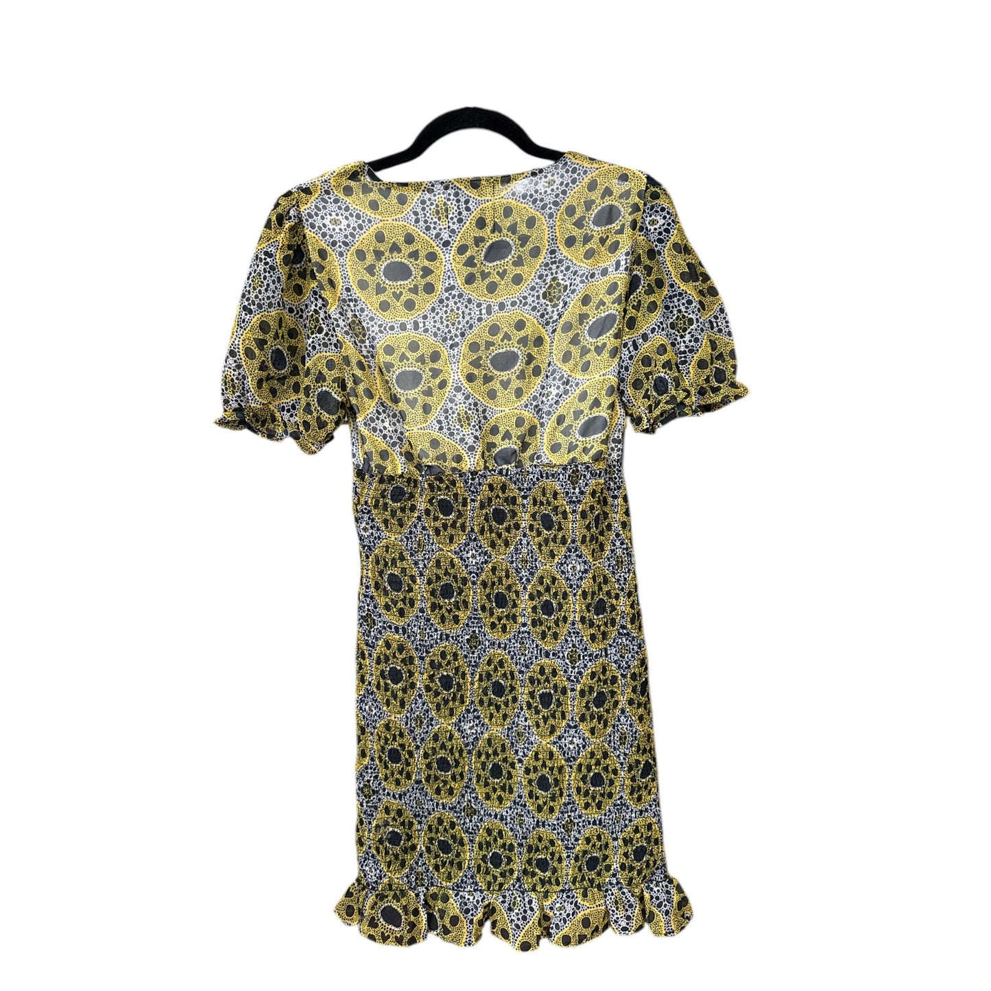 Area Stars Sustainable Puff Sleeve Mini Dress Yellow & Black Leopard Print M