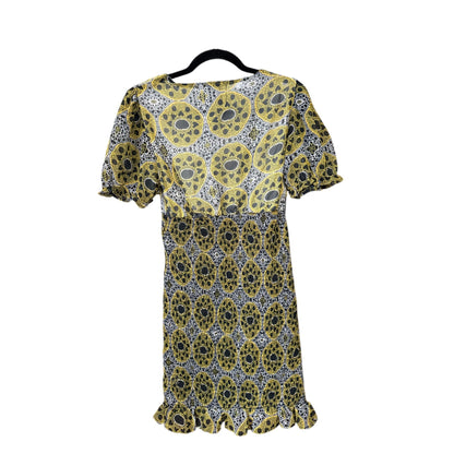 Area Stars Sustainable Puff Sleeve Mini Dress Yellow & Black Leopard Print M