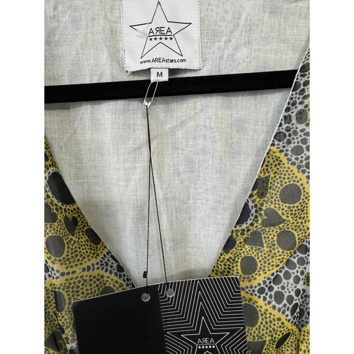 Area Stars Sustainable Puff Sleeve Mini Dress Yellow & Black Leopard Print M