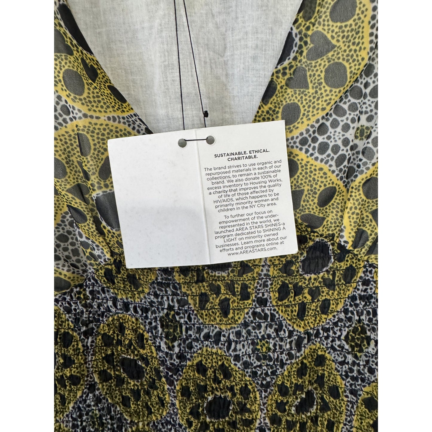 Area Stars Sustainable Puff Sleeve Mini Dress Yellow & Black Leopard Print M