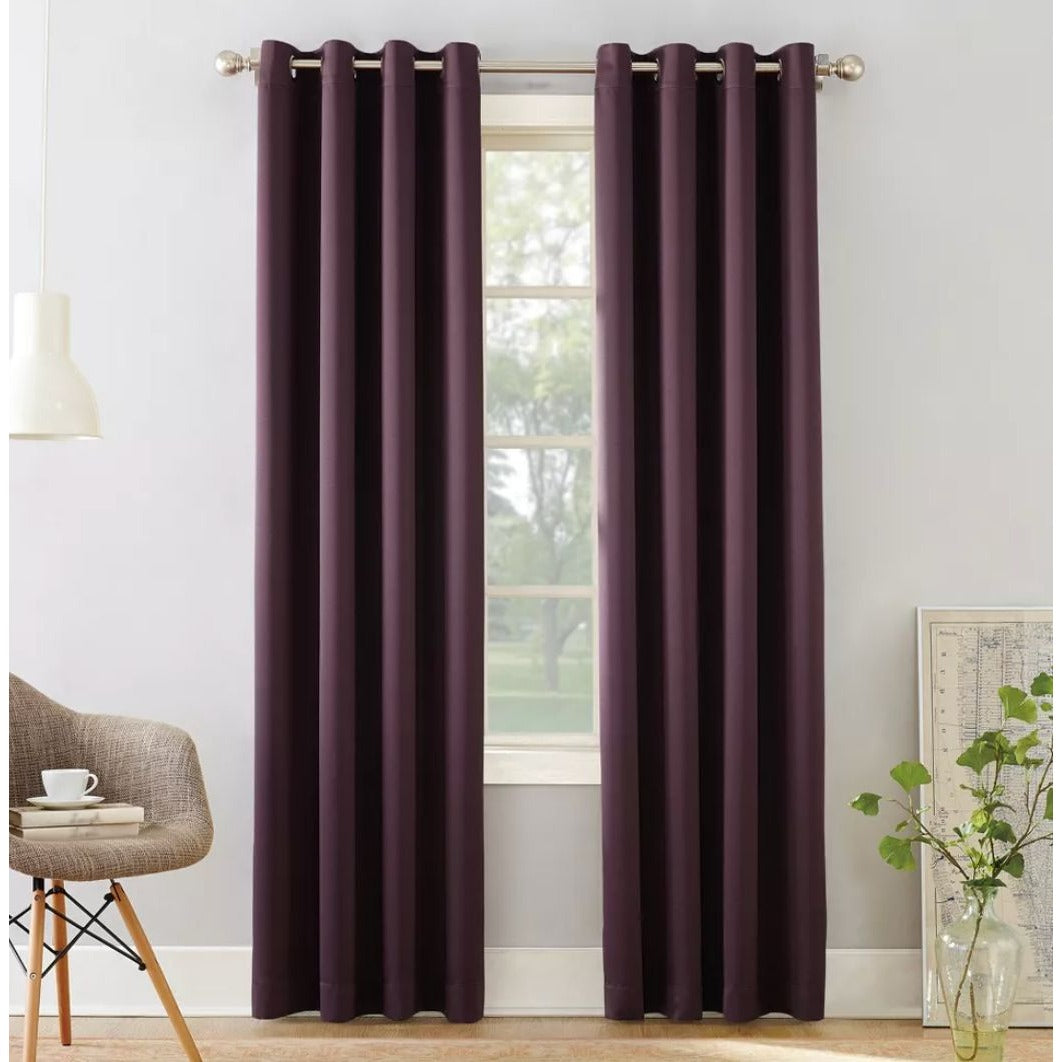 54"x108" Sun Zero Room Darkening Seymour Grommet Curtain 2 pcs. Panel Plum: Modern Energy-Efficient Noise-Reducing Drapery